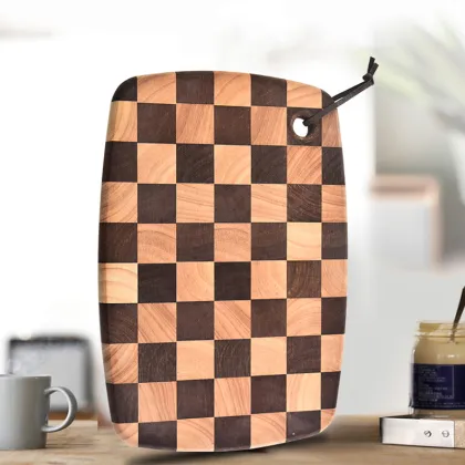 Hot-Selling Double-Sided Checkerboard Pattern Rubber Wood and Carbonized Rubber Wood Cutting Board