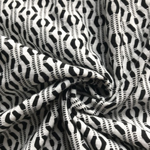 Tejido de punto blanco negro poliéster Jacquard