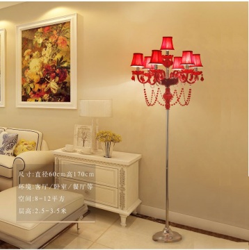 Wholesale Red Gold Crystal Glass Floor Lamps with Fabric Shades