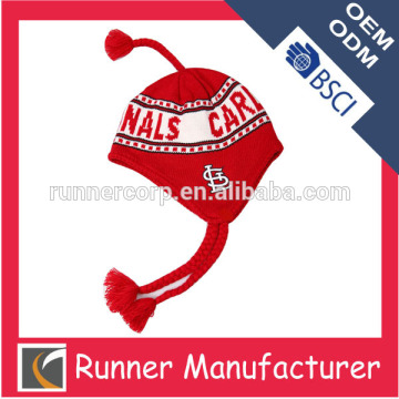 Embroidery knitted beanie hat with string