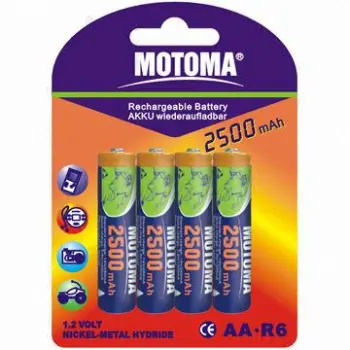 NiMH Battery, 1.2V AA Size with 2,500mAh and 1 Year Warranty