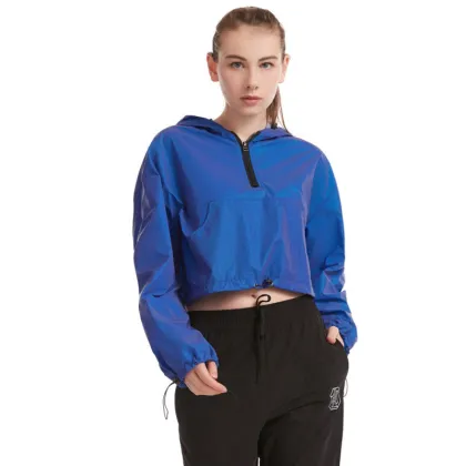 OEM Service Women Crop Rainbow Reflective Windbreaker Jacket