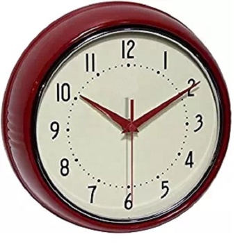 SILENT Metal Red Wall Clock - Retro Home & Kitchen Decor