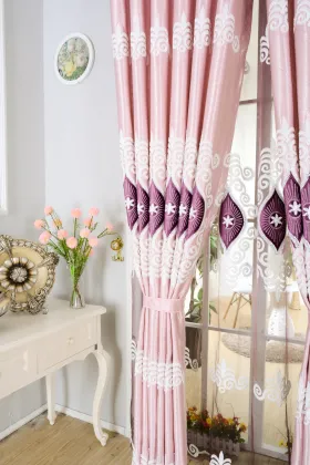Factory Embroidered Blackout Curtains for Living Room: Sheer Curtains with Poles and Tracks Accessories for Home Décor