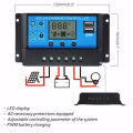 100A/50A/40A/30A/20A/10A 12V 24V Auto Solar Charge Controller PWM Controllers LCD Dual USB 5V Output Solar Panel PV Regulator