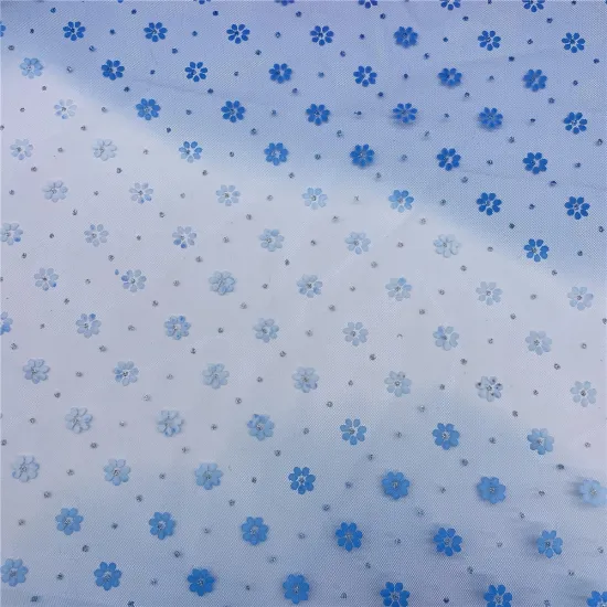 Blue Gradient Printed with Glitter Polyester Mesh Fabric