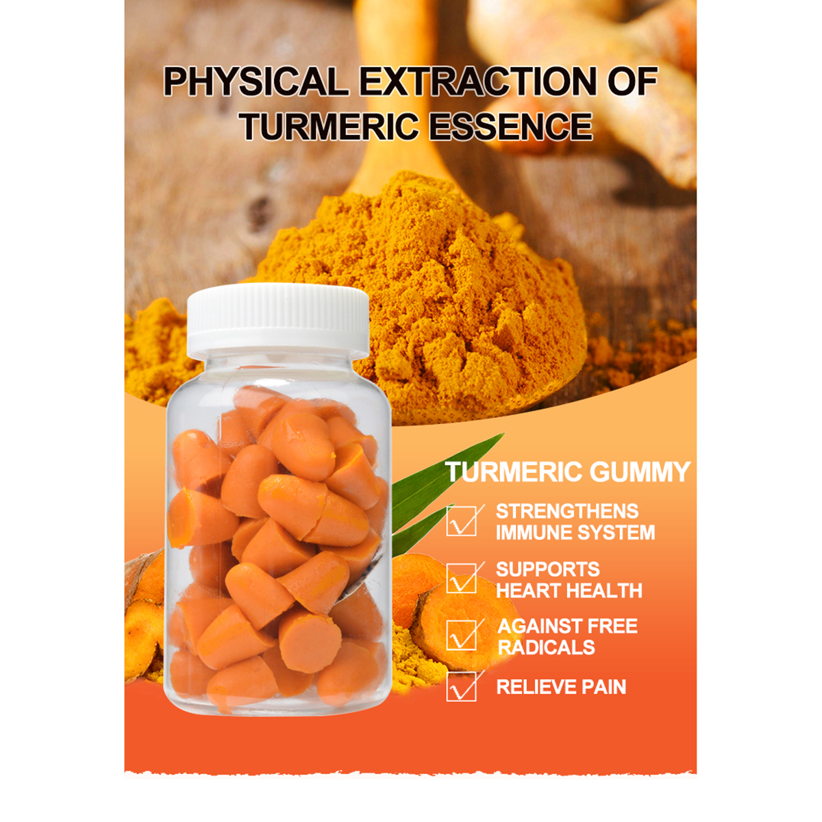 OEM/ODM Vegan Ginger Extract Bioperine Gummies Digestive Turmeric extract Gummies