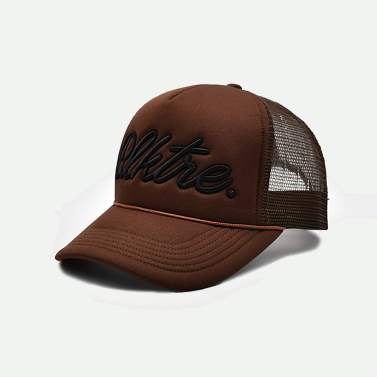 Brown Foam Trucker Hat with Black Letter Embroidered