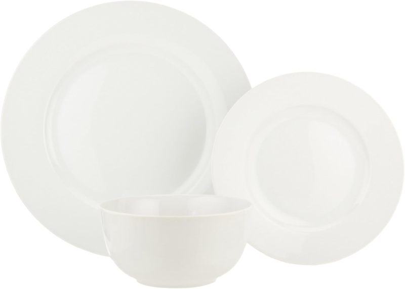 18 - Piece White Dinnerware Set, Including Plates and Bowls, for 6 People.