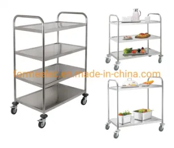 Dish Trolley Round Tube Serving Cart Hotel Trolley Dining Cart 4 Layers Steel Serving Trolley Cart