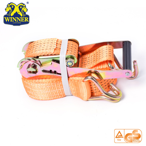 Orange Ratchet Tie Down Straps And Cargo Lashing Belt With Hooks