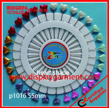 Pearl color head 55mm heart shaped plastic hijab pins