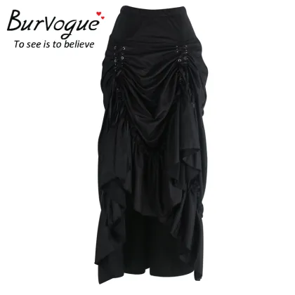 Burvogue Victorian Style Black Gothic Long Steampunk Corset Skirts Costumes Wholesale
