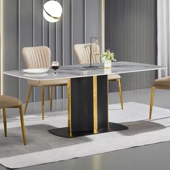 Foshan Modern French Luxury White Six Seater Rectangular Dining Table with Stone Top