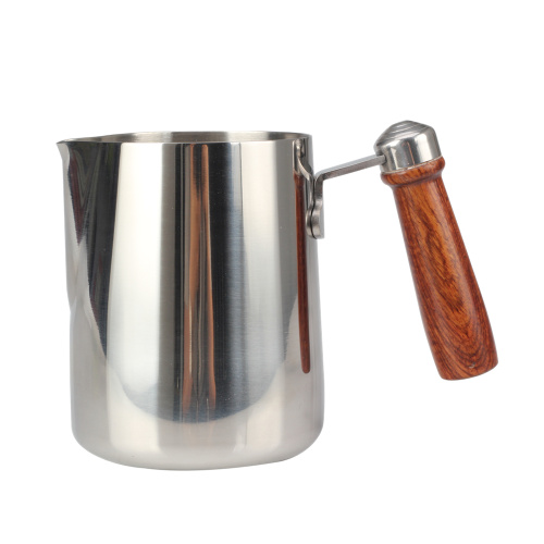 Stainless steel Milk Frothing Pitcher with wood handle