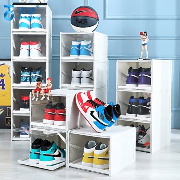 Transparent Foldable Plastic Shoe Organizer: Portable, Minimalist Flip Top Storage Rack for Sneakers
