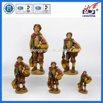 Resin Fruits Vendor Figure, Polyresin Fruits Seller Figurine, Resinic Litter Boy is Selling Fruits