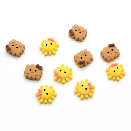 Cartoon lachende gele zonnebloem hars Cabochon bruin koekje plaksteen kralen ornament slijm DIY Deco sieraden versiering winkel