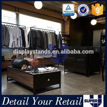 best selling customized black painted MDF freestanding clothing shop interior for men