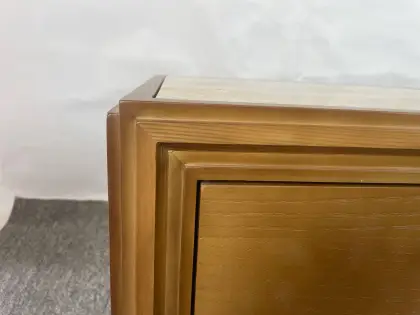Mid-Century Modern Travertine Top Wooden Nightstand
