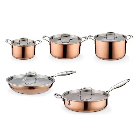 Copper Cookware Set - 10Pcs 3ply Straight Cut-Edge Pots and Pans for Induction Kitchen