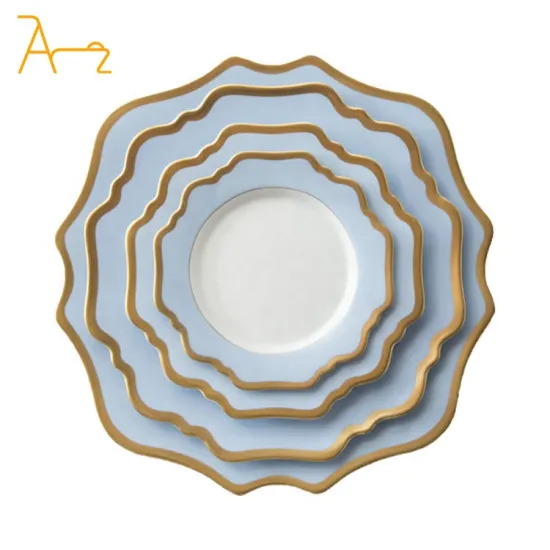 Wholesale Luxury Sunflower-Shaped Plates with Gold Rim: Modern Wedding Party Dinnerware Set