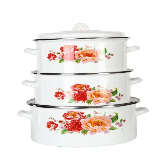 3PCS Full Design Enamel Pot with Enamel Cover