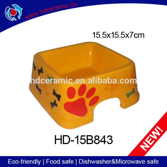 Square ceramic pet dog food bowl and cat orange feed troughs