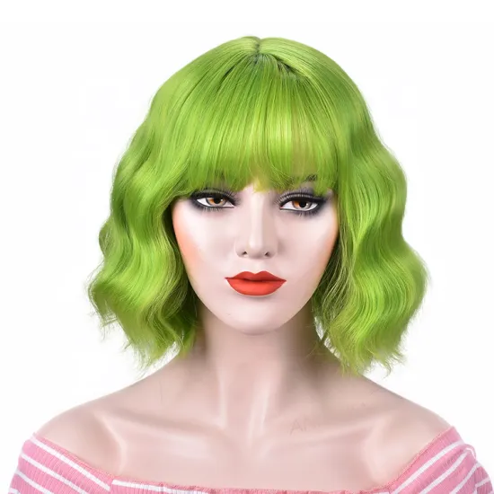 wholesale short wavy wigs  with bangs  african synthetic glueless cosplay wigs high temperature ombre Party curly Afro hair wig