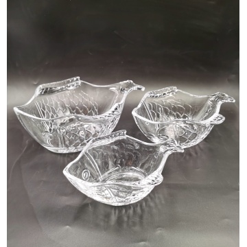 blue color fish shaped glass plate glass bowl for kitchen