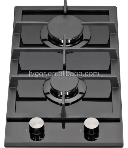 Black Tempered Glass Gas Hob with Cast Iron Pan Support