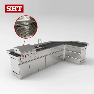 Chicken BBQ L Shape Garden Kitchen Grill Outdoor Barbecue Grill with Bar