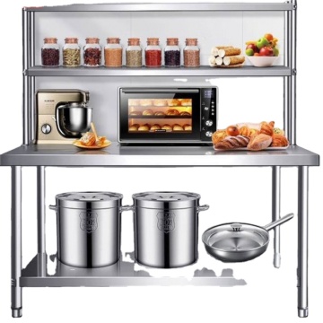 Stainless Steel Three Tier Work Table with Double Top Shelf for Commercial Kitchens