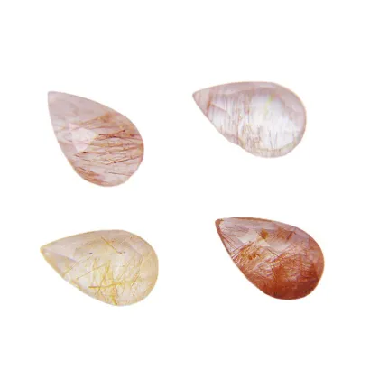 Natural Pear Shaped Rose Cut Golden Rutilated Crystal