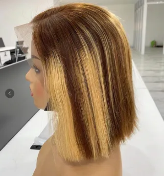 Short Bob Ombre 4/27 Color 13*4 Lace Front Wig Piano Color Human Hair Wigs Brazilian Remy Hair Pre-Plucked Wigs
