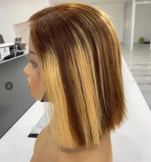 Short Bob Ombre 4/27 Color 13*4 Lace Front Wig Piano Color Human Hair Wigs Brazilian Remy Hair Pre-Plucked Wigs