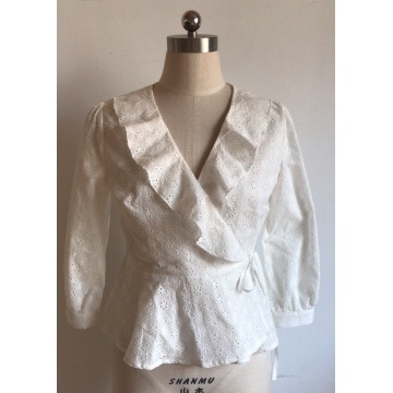 3/4 Sleeve with Ruffle for Embroidery Blouse