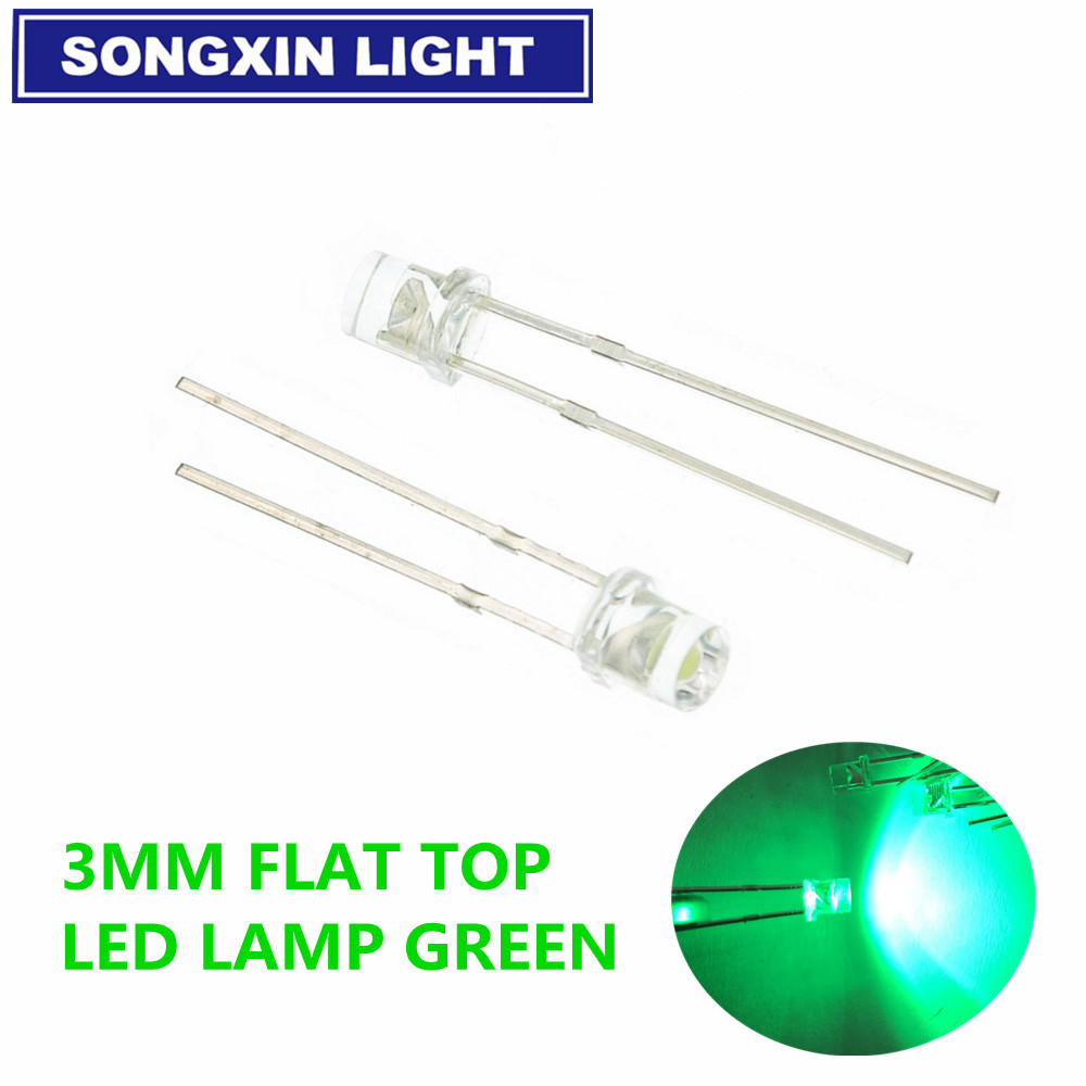 100pcs F3 3mm 2pins Flat Top White Red Yellow Blue Green Pink Diode Led Wide Angle Light Emitting Diodes Lamp Ultra Bright Bulb
