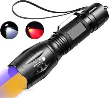줌 및 방수 기능이있는 무료 멀티 컬러 T6 LED 손전등, 395Nm 블랙 라이트 방출 -Taschenlampe LED UV 손전등