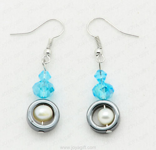 Hematite Rings beads earring with fresh water pearl