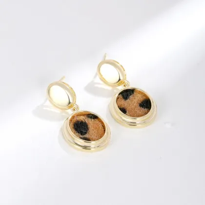 Stylish Geometric leopard print leather earrings