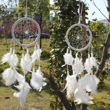 Promotional Christmas gift ornament Home Room Interior decor Handmade Traditional white feather dreamcatcher