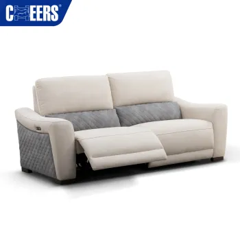 Custom MANWAH CHEERS Chesterfield Style 2 Seat Leather Electric Recliner Sofa in White and Gray