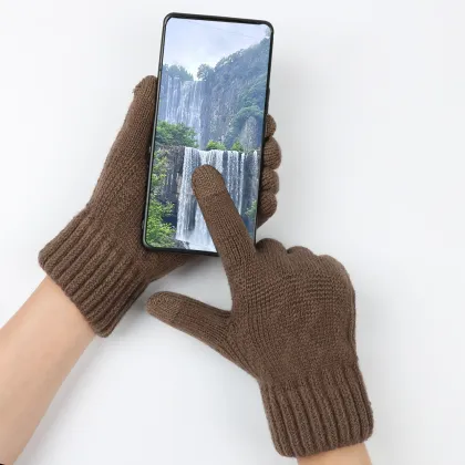 Thick Knitted Men's Winter Gloves: Cashmere Two Layer Causal Adult Mittens