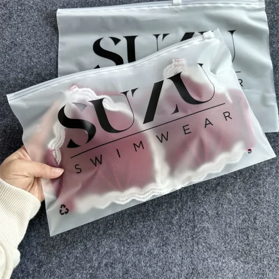 Eco-Friendly PVC Frosted Zipper Bags with Logo for Swimwear & Underwear Packaging