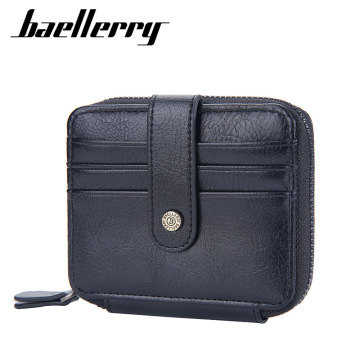 Top 2023 Fashionable Zipper Buckle Oil Wax Small Card Wallet with Multiple Card Slots for Men