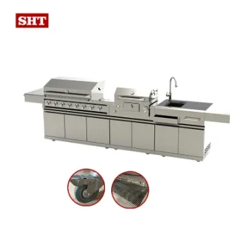 Luxury Modern Outdoor Kitchen BBQ Sink Stainless Steel Charcoal Grill in Garden
