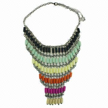 Multicolor Graduating Beaded Statement Necklace, Small Orders Welcome, for Winter/Autumn