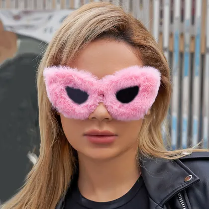Handmade Oversized Cateye Fur Velvet UV400 Women's Sunglasses