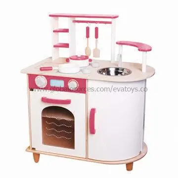 Wooden Pretend Kitchen Toy with Nontoxic Paint
